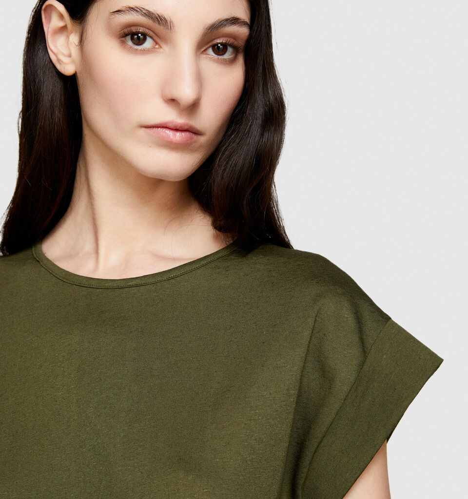 Slub t-shirt - women's short sleeve t-shirts - Military Green | Sisley image number 5